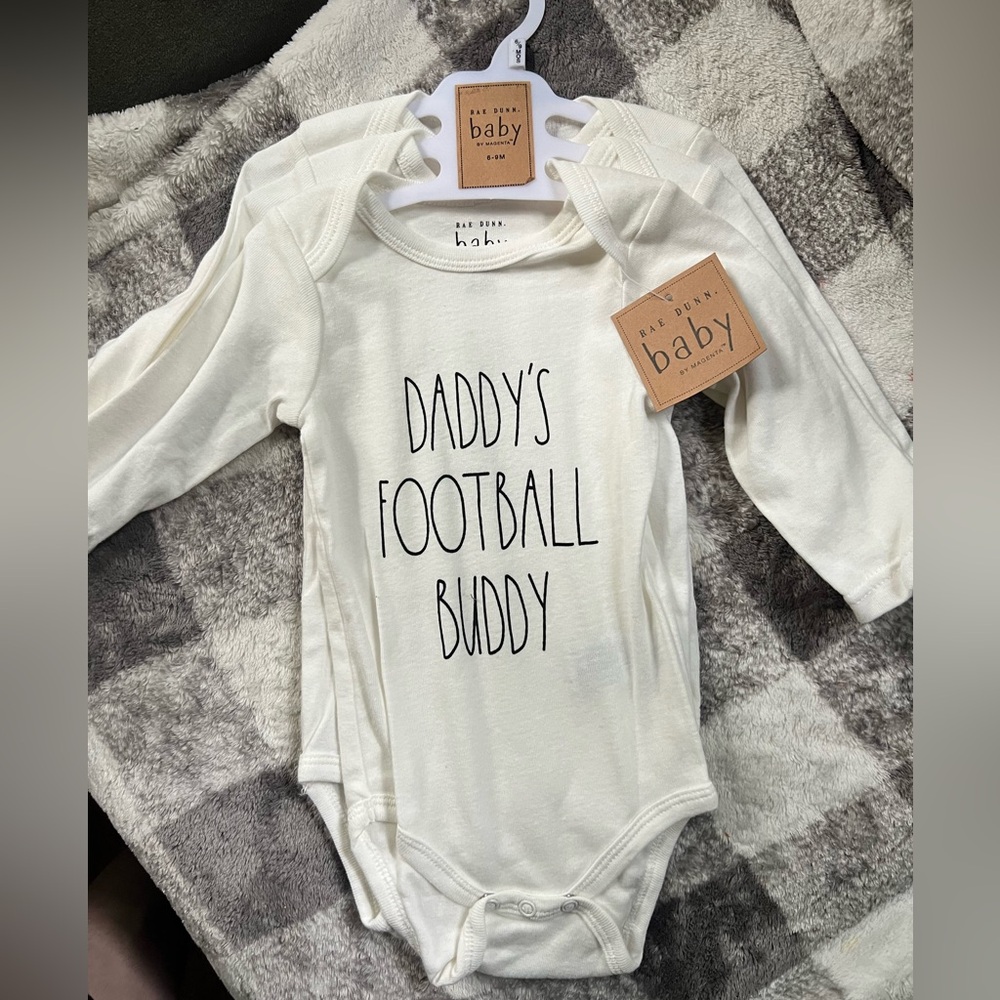 Rae Dunn baby football onesies
